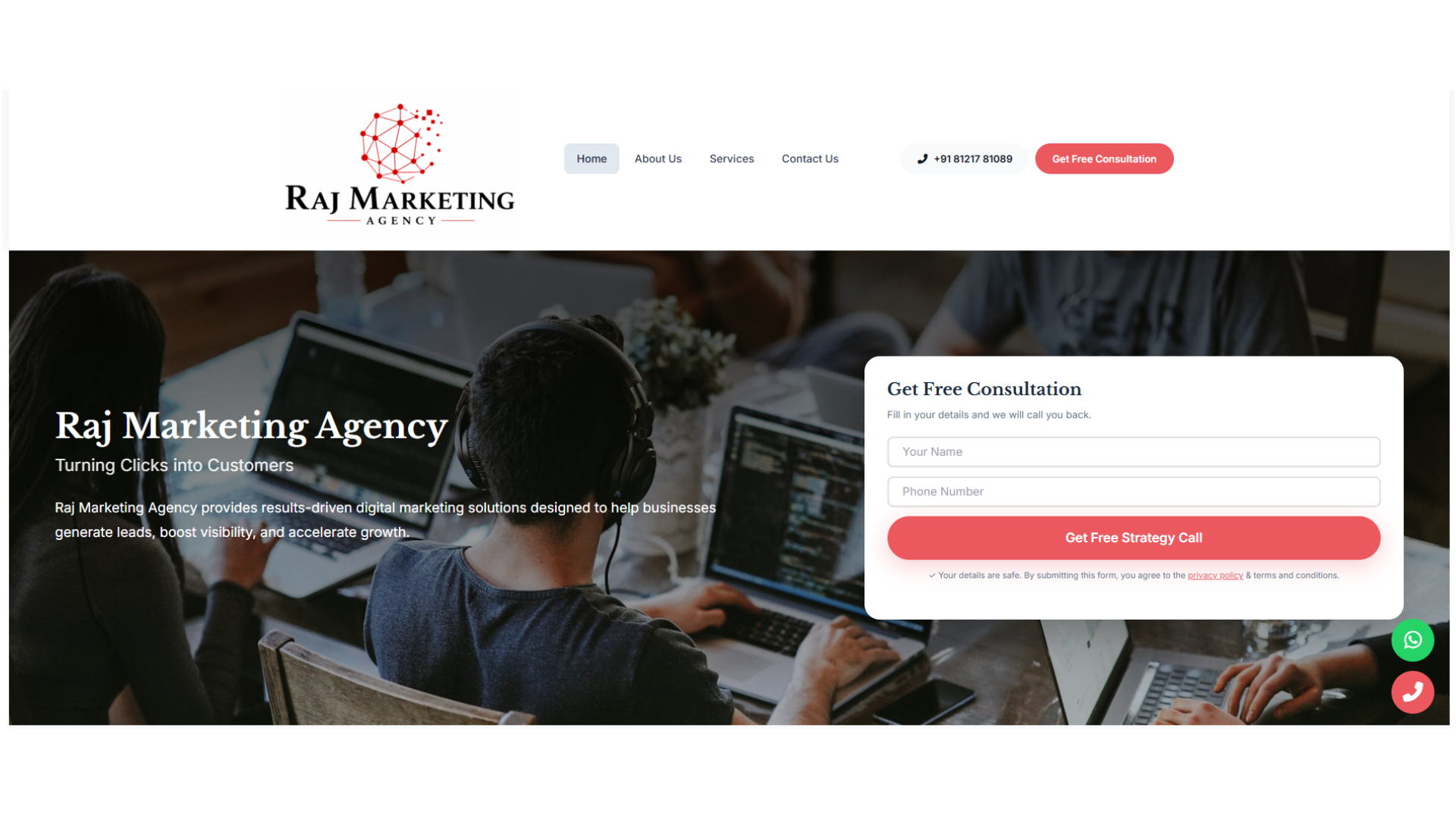 Raj Marketing Agency Website Screenshot